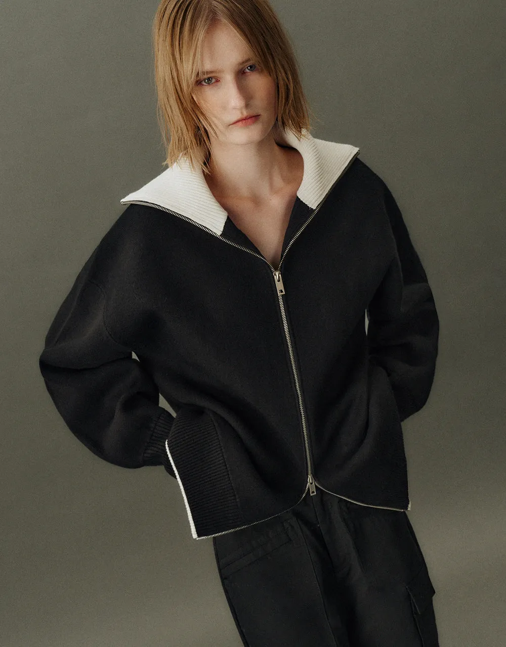 Zipper Front Knitted Cardigan sold by Urban Revivo