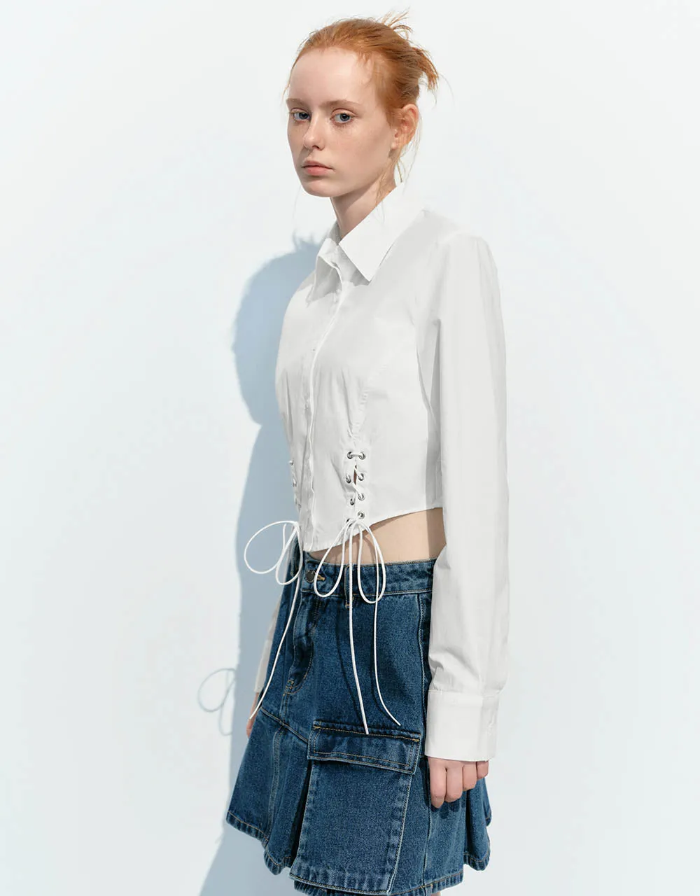 Lace Up Side Cropped Shirt sold by Urban Revivo product image thumbnail 3