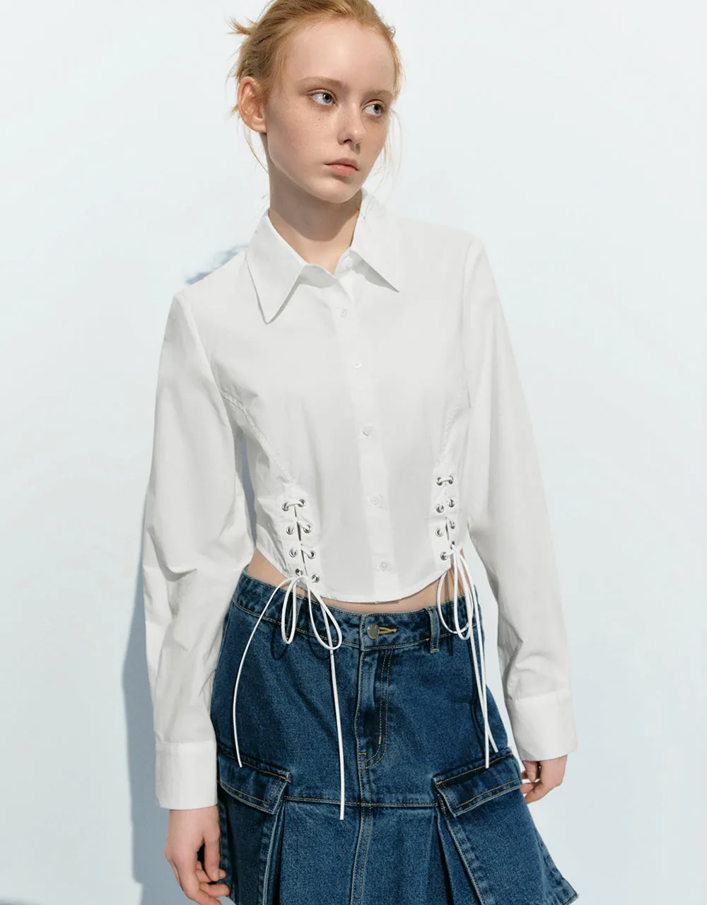 Lace Up Side Cropped Shirt sold by Urban Revivo