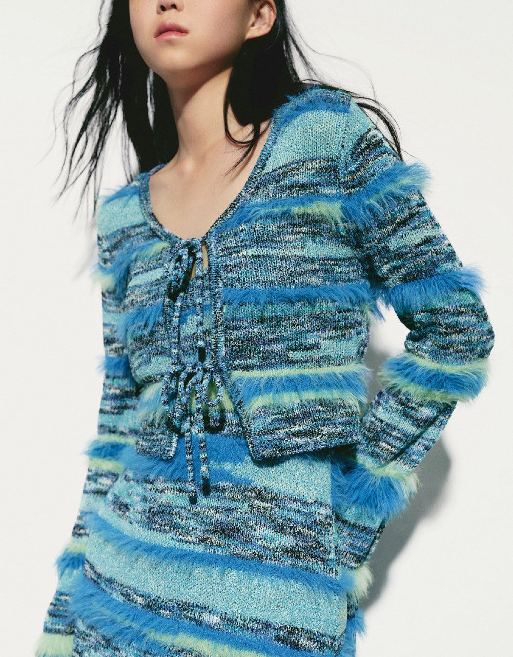 Tie Front Striped Knitted Cardigan sold by Urban Revivo product image thumbnail 3