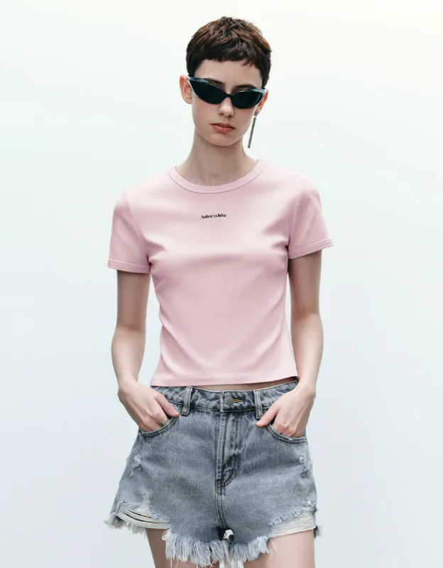 Letter Printed Crew Neck Skinny T-Shirt sold by Urban Revivo