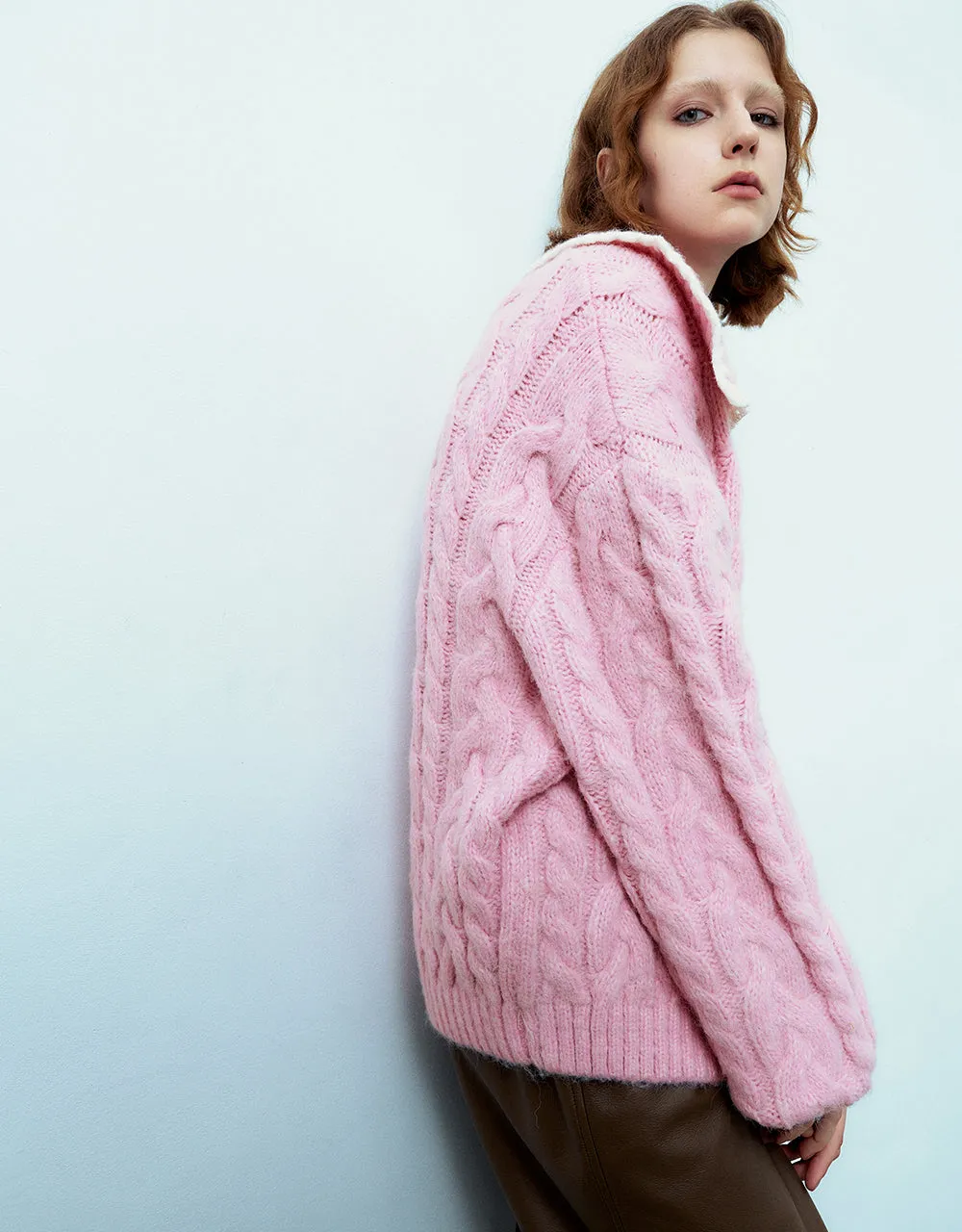 Sailor Collar Neck Loose Knitted Cardigan sold by Urban Revivo product image thumbnail 3