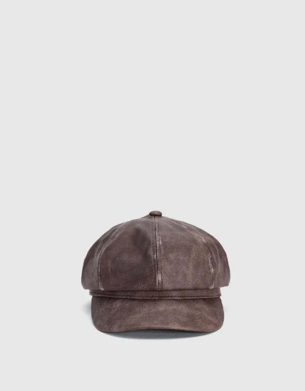 Distressed Vegan Leather Newsboy Cap sold by Urban Revivo