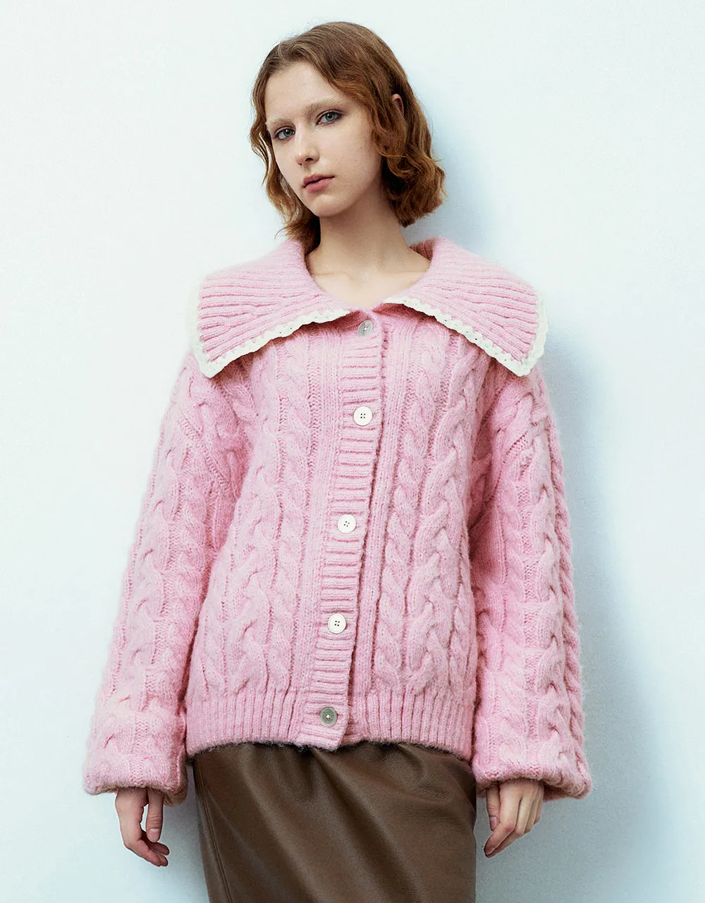 Sailor Collar Neck Loose Knitted Cardigan sold by Urban Revivo