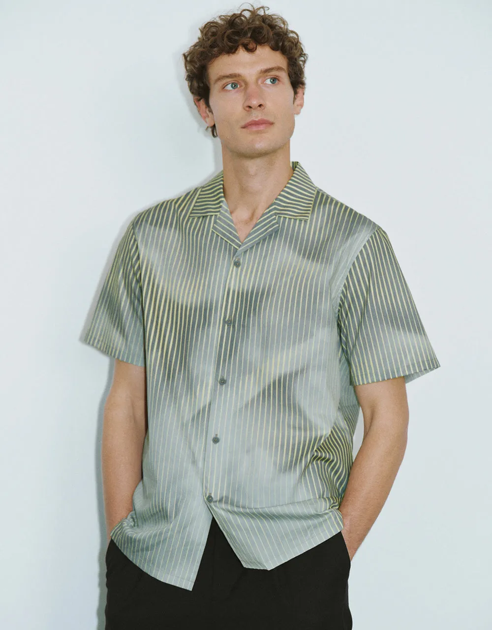 Striped Printed Loose A-Line Shirt sold by Urban Revivo