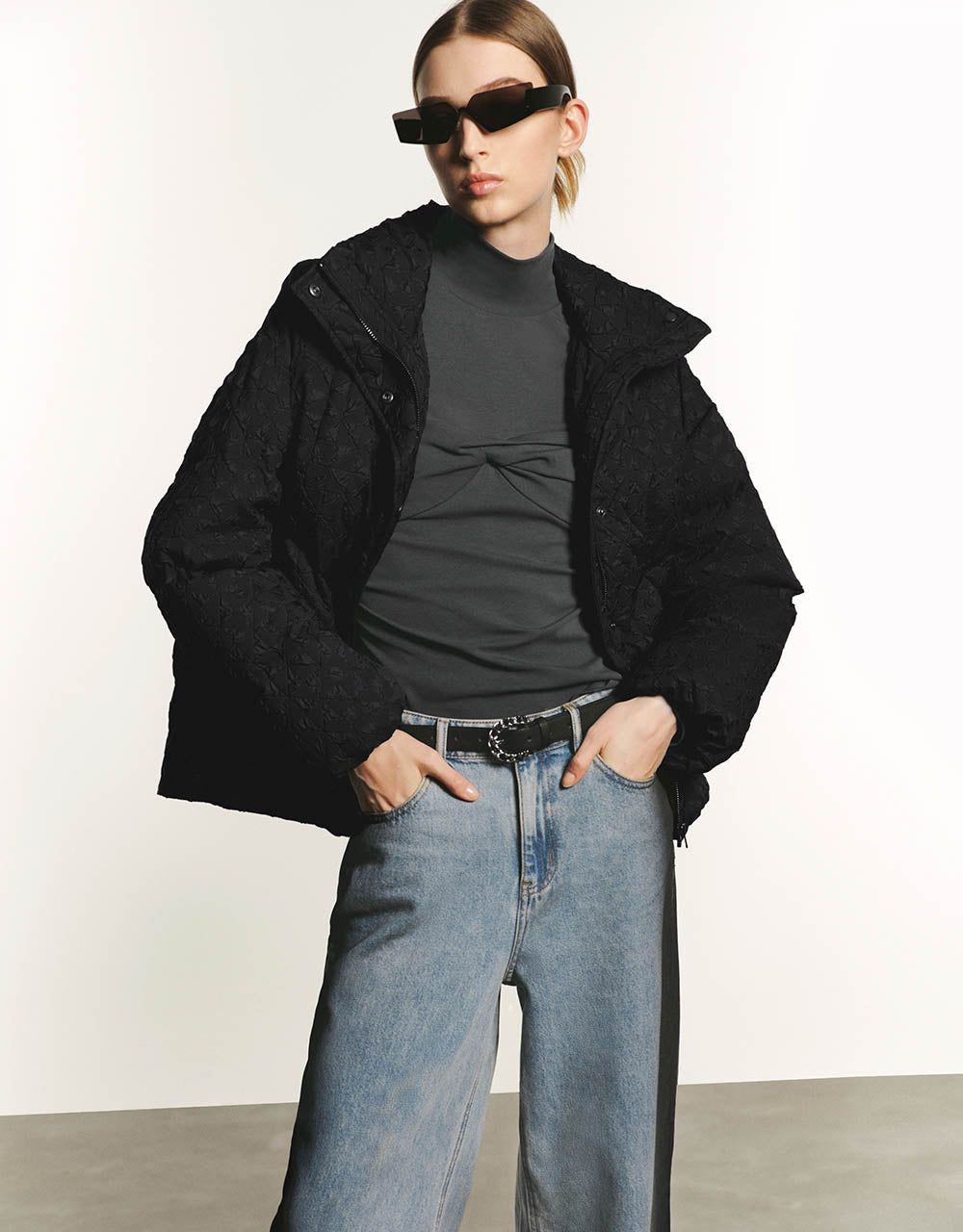 Embossed Stand Collar Puffer Jacket sold by Urban Revivo product image thumbnail 3