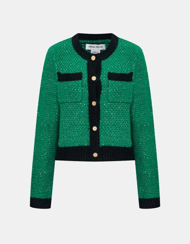 Contrast Trim Patched Pocket Cardigan sold by Urban Revivo