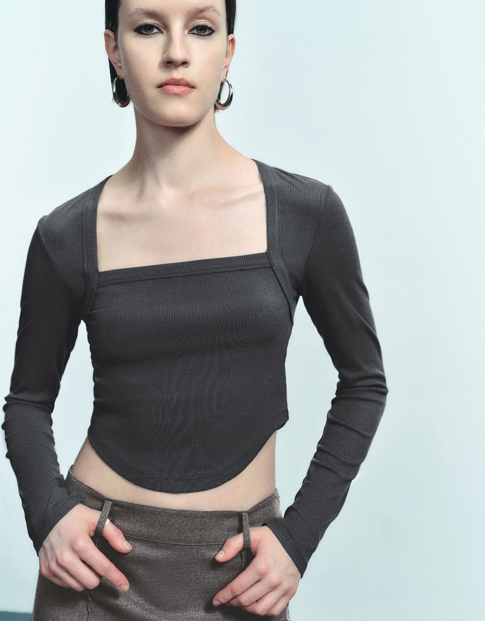 Square-Cut Collar Knitted T-Shirt sold by Urban Revivo product image thumbnail 3
