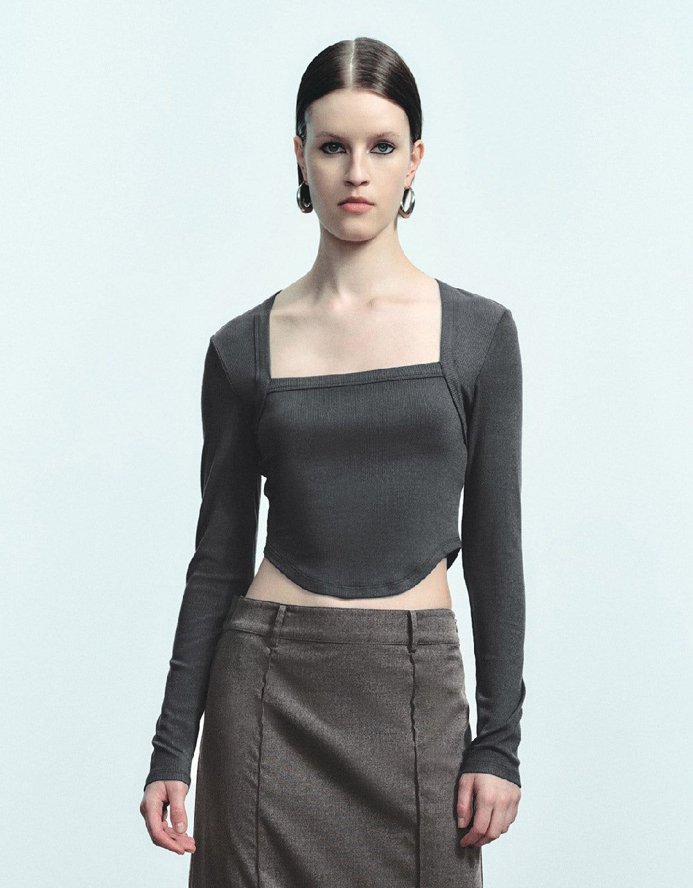 Square-Cut Collar Knitted T-Shirt sold by Urban Revivo