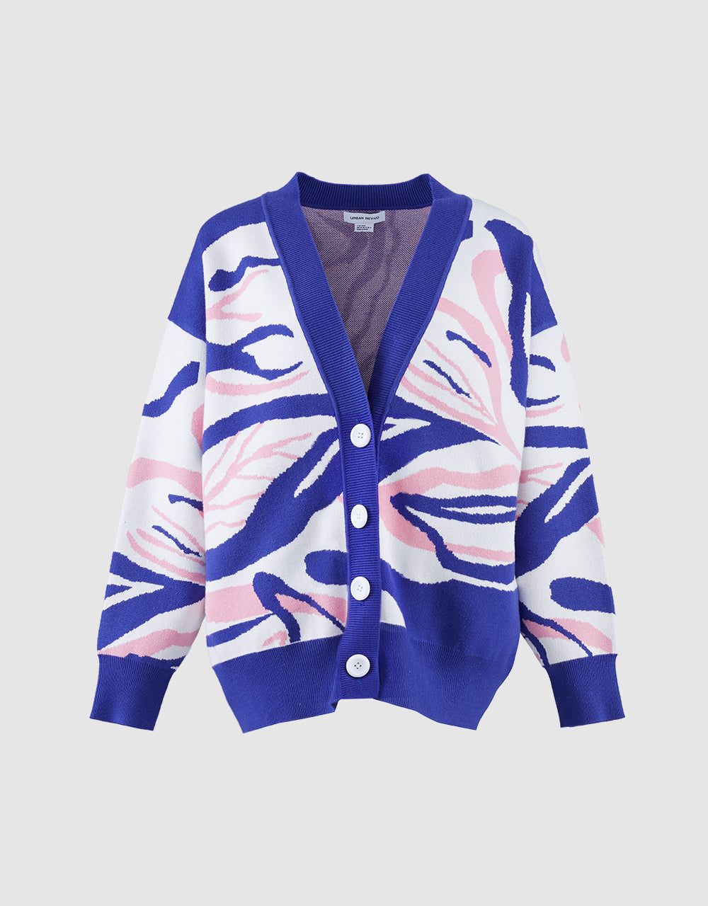 Abstract Jacquard Contrast Trim Oversized Cardigan sold by Urban Revivo