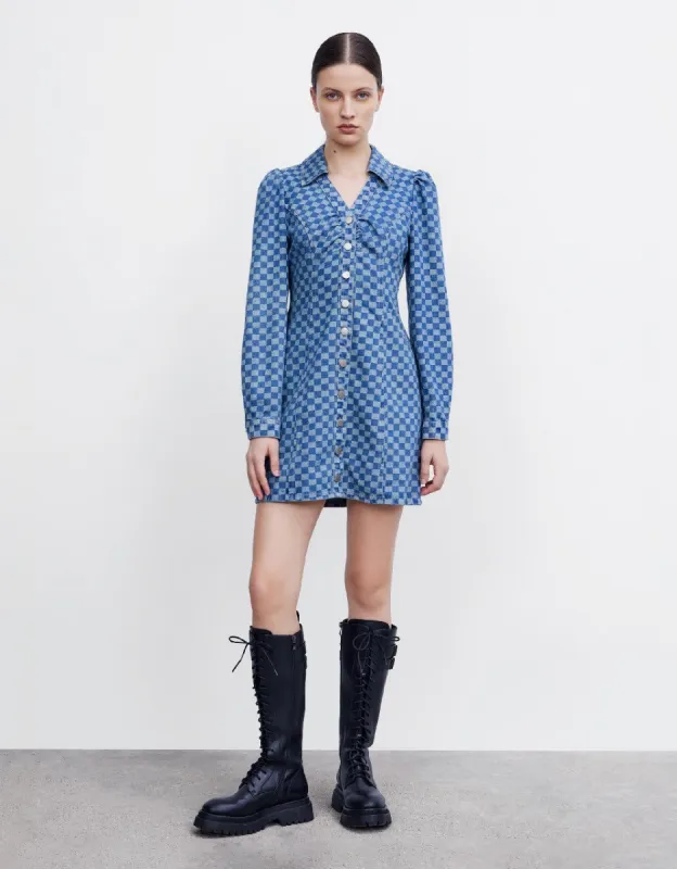 Checkered Denim Dress sold by Urban Revivo