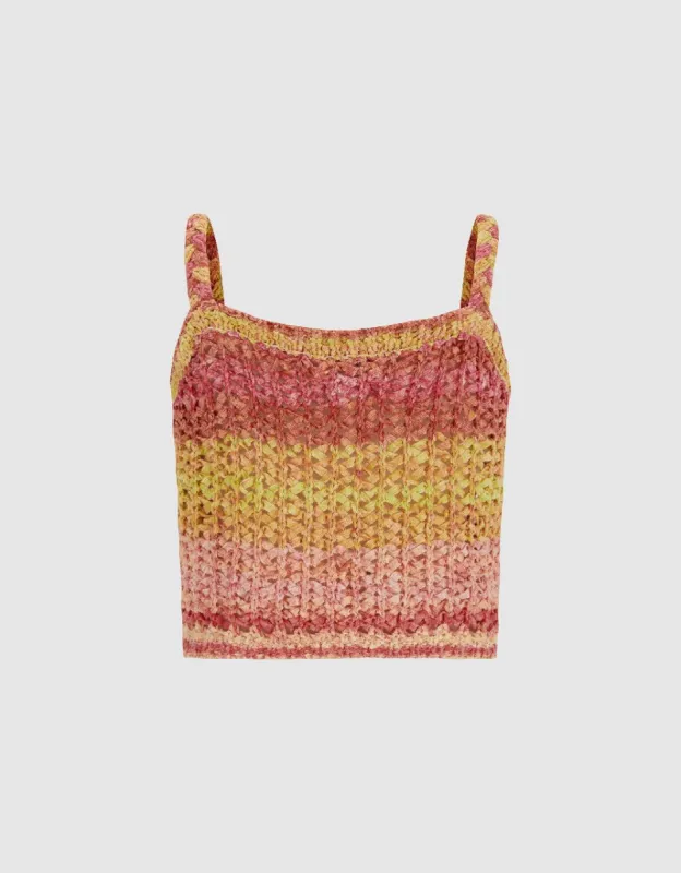Crochet Striped Knitted Cami Top sold by Urban Revivo
