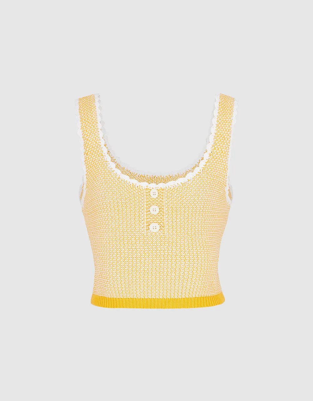 Contrast Trim Half Button Knitted Tank Top sold by Urban Revivo