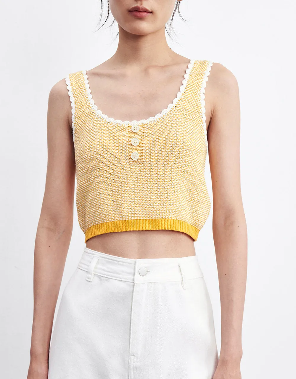 Contrast Trim Half Button Knitted Tank Top sold by Urban Revivo product image thumbnail 2