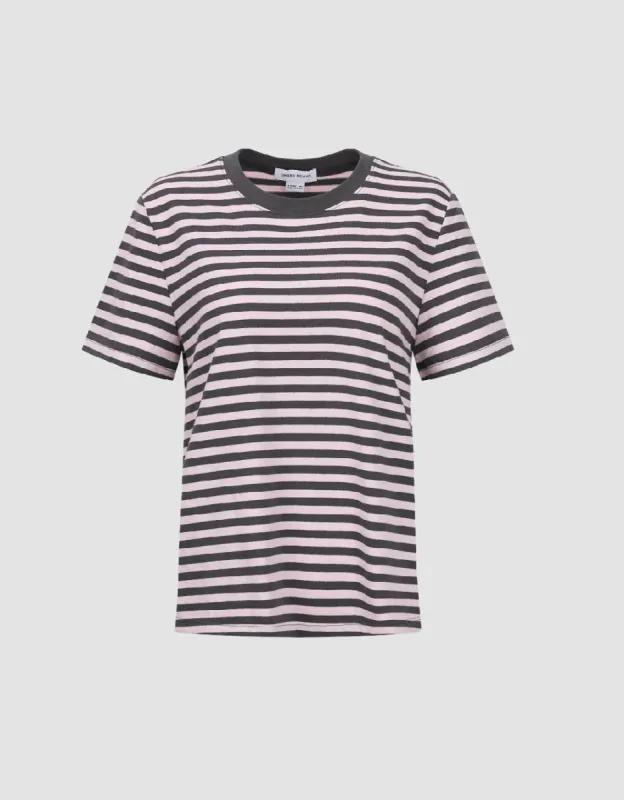Striped Crew Neck Loose T-Shirt sold by Urban Revivo
