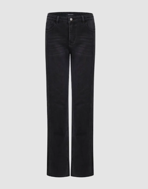 Split Hem Straight Jeans sold by Urban Revivo