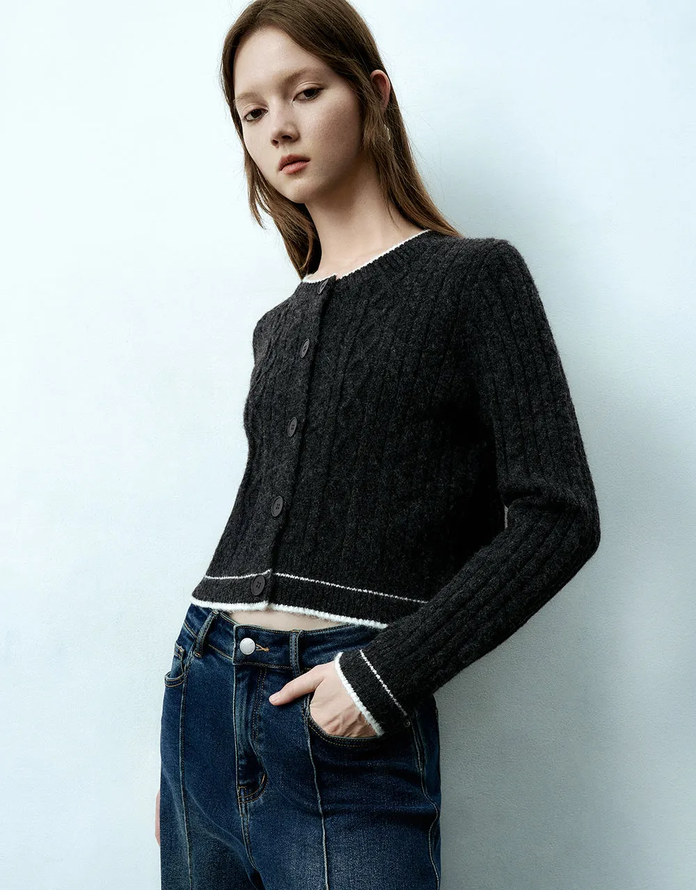 Crew Neck Knitted Cardigan sold by Urban Revivo