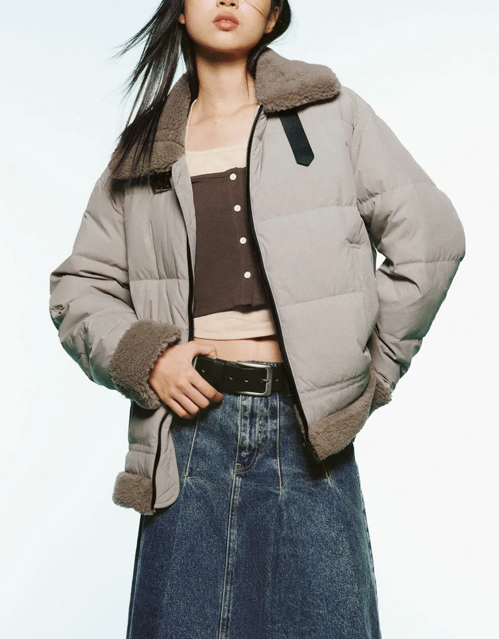 Zipper Front Furry Trim Down Jacket sold by Urban Revivo product image thumbnail 2