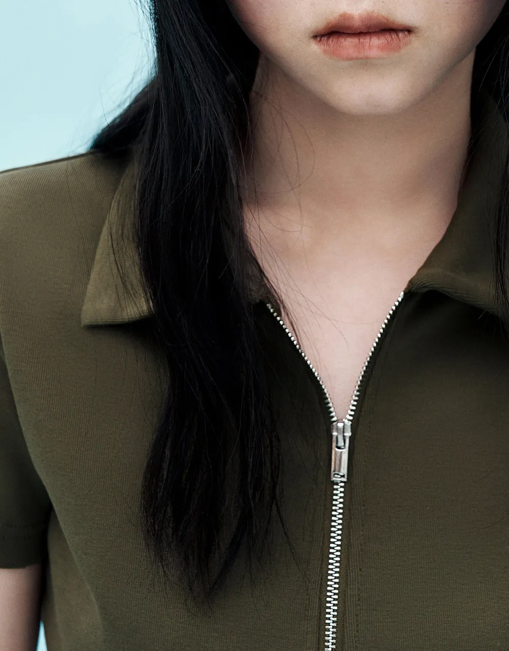 Zipper Front Skinny Knitted Shirt sold by Urban Revivo product image thumbnail 4