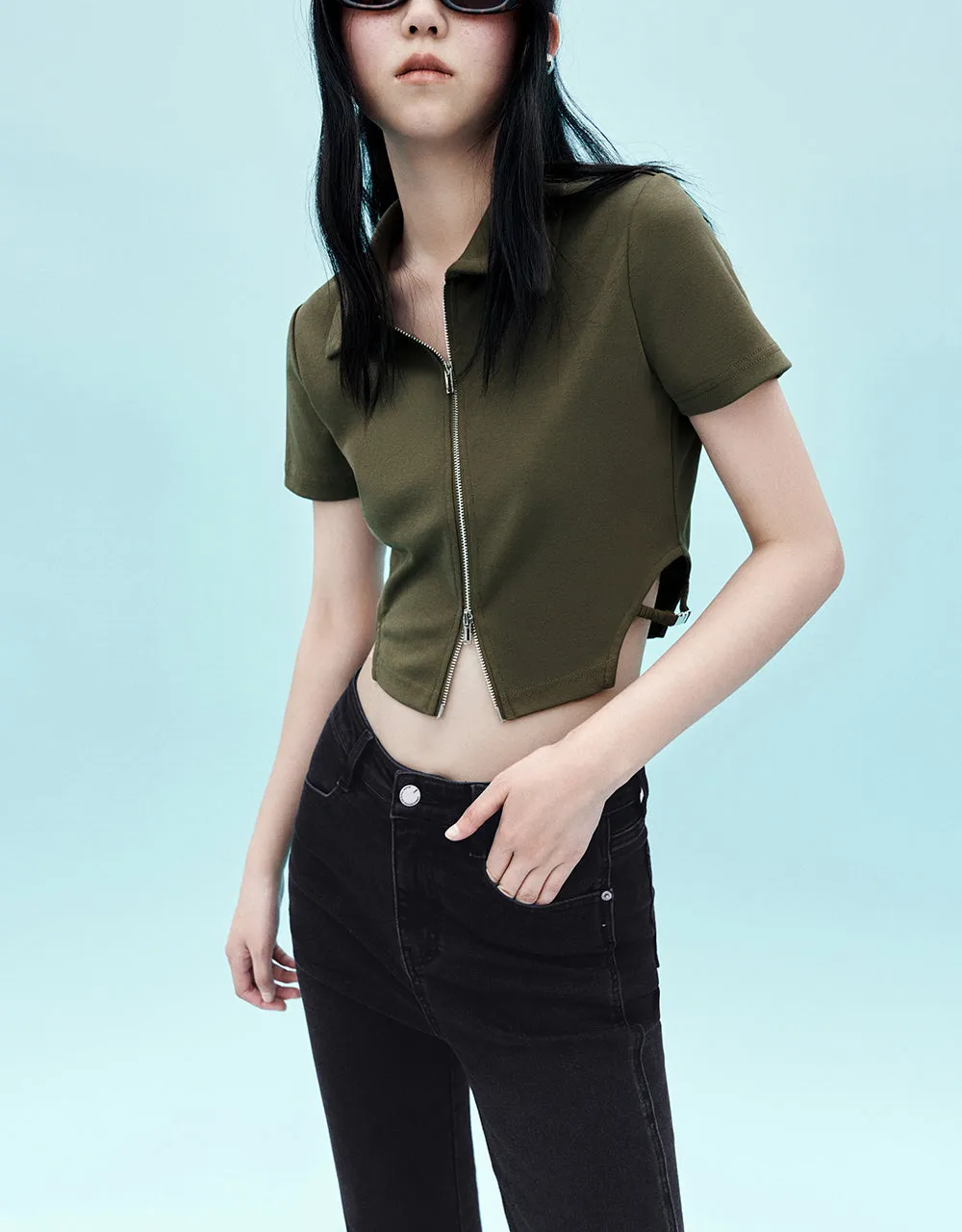 Zipper Front Skinny Knitted Shirt sold by Urban Revivo product image thumbnail 3