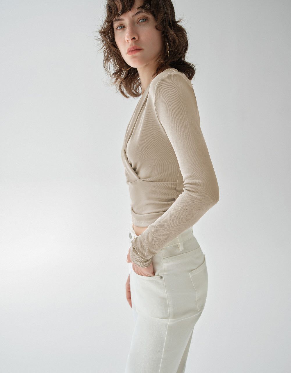 Ruched Surplice Front Skinny T-Shirt sold by Urban Revivo product image thumbnail 3