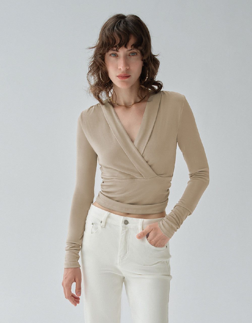Ruched Surplice Front Skinny T-Shirt sold by Urban Revivo