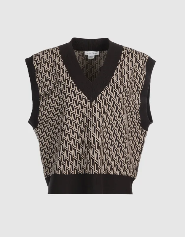 Geo Jacquard V Neck Sweater Vest sold by Urban Revivo