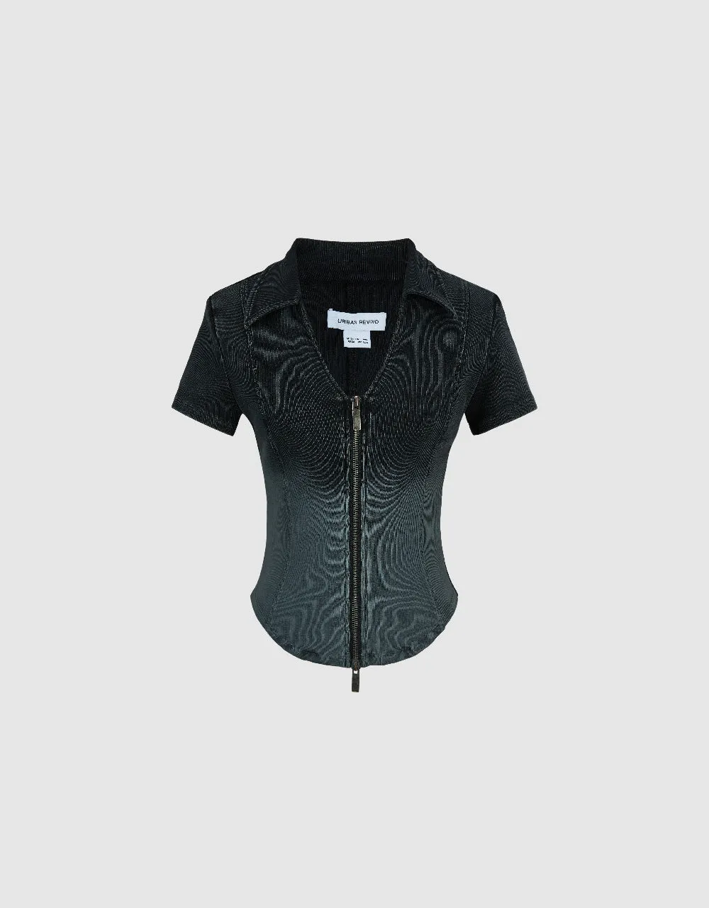 Zipper Front Knitted V-Neck Shirt sold by Urban Revivo product image thumbnail 2