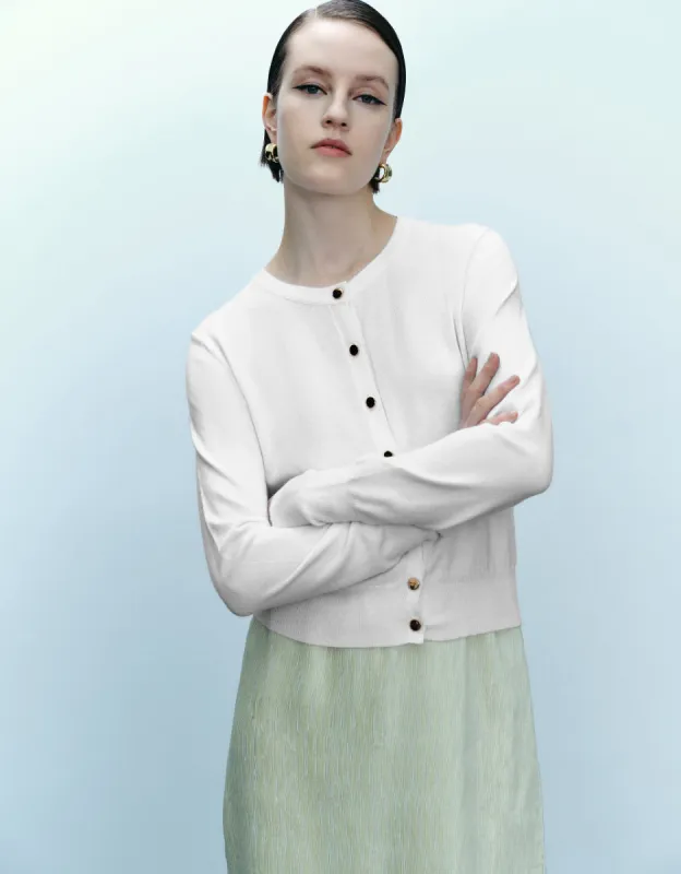 Pressed Button Crew Neck Knitted Cardigan sold by Urban Revivo