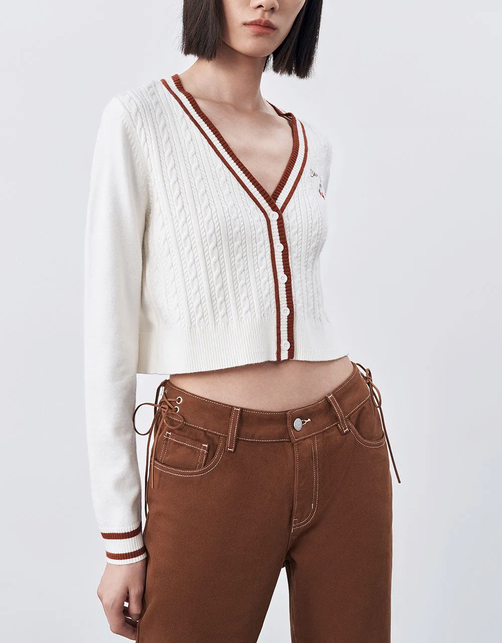 Cherry Embroidered V-Neck Knitted Cardigan sold by Urban Revivo product image thumbnail 3