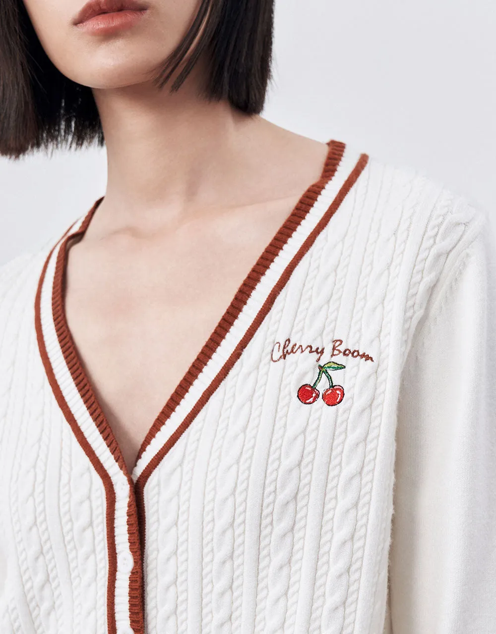 Cherry Embroidered V-Neck Knitted Cardigan sold by Urban Revivo product image thumbnail 4