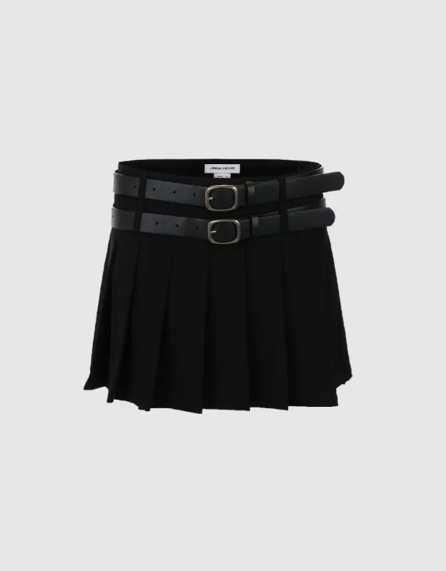 Pleated Mini A-Line Skirt With Belt sold by Urban Revivo