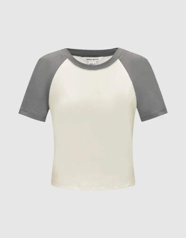Raglan Sleeve Crew Neck Skinny T-Shirt sold by Urban Revivo
