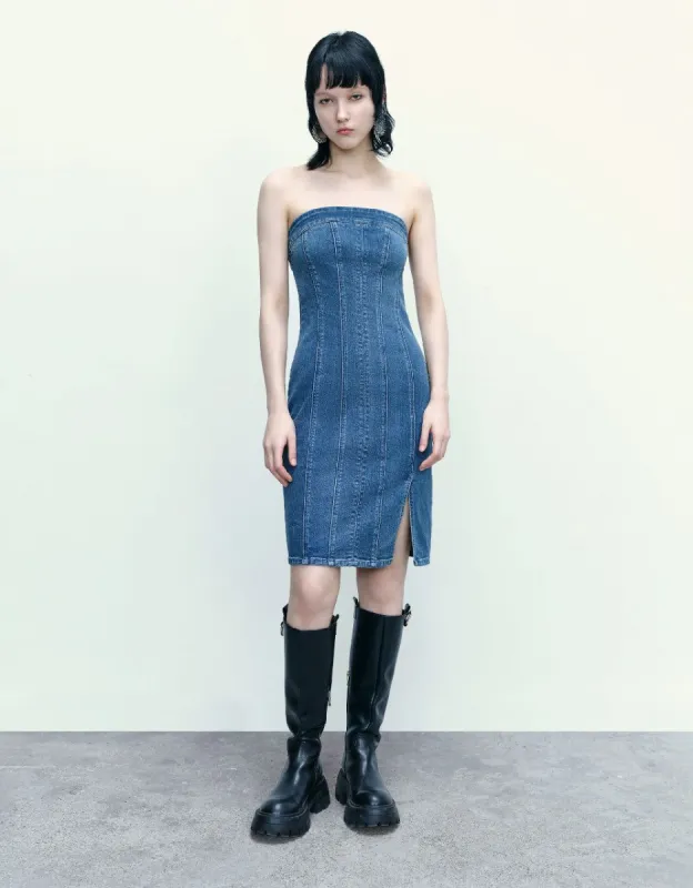 Sleeveless Off-Shoulder Denim Dress made by Urban Revivo