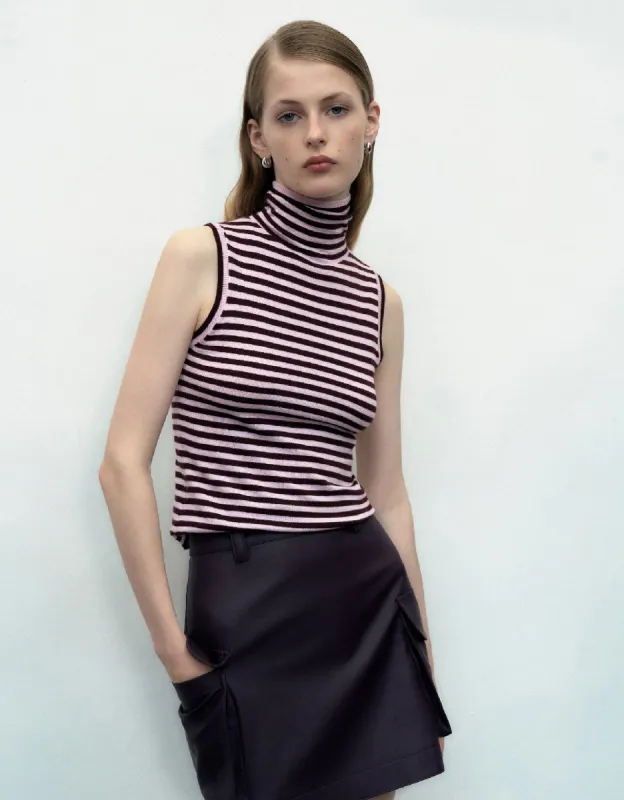 Striped Turtle Neck Knitted Tank Top sold by Urban Revivo