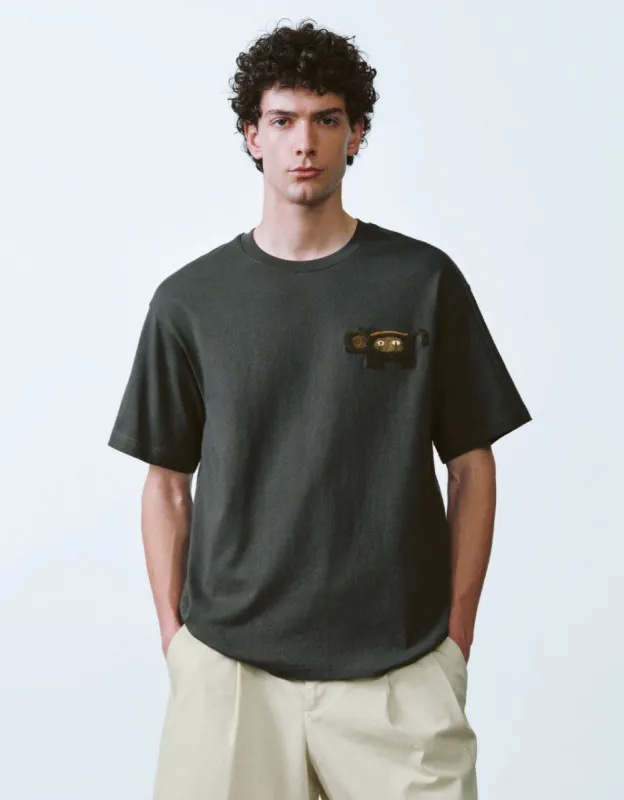 Embroidered Crew Neck Straight T-Shirt made by Urban Revivo