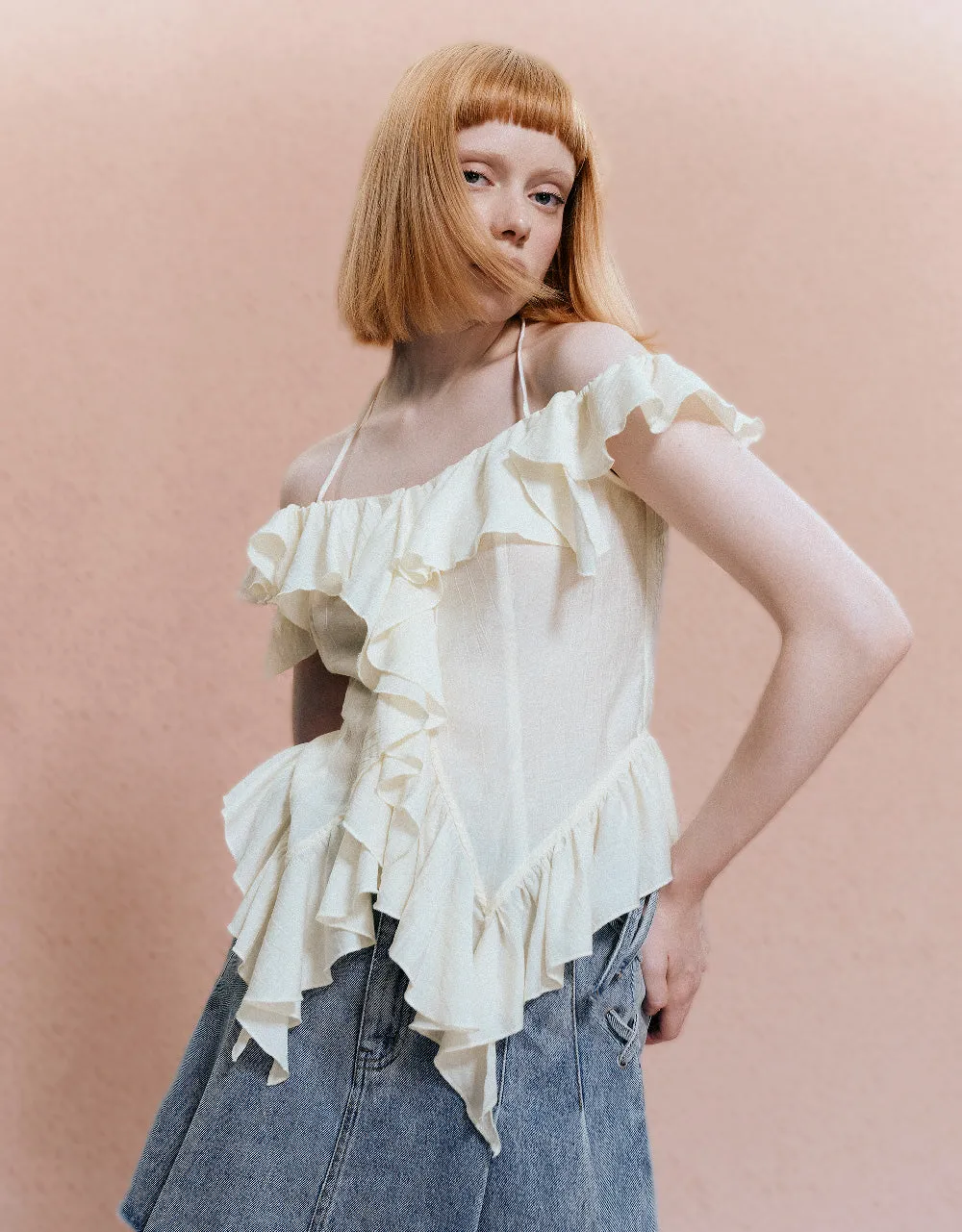 Ruffle Sleeveless Off-Shoulder Shirt sold by Urban Revivo