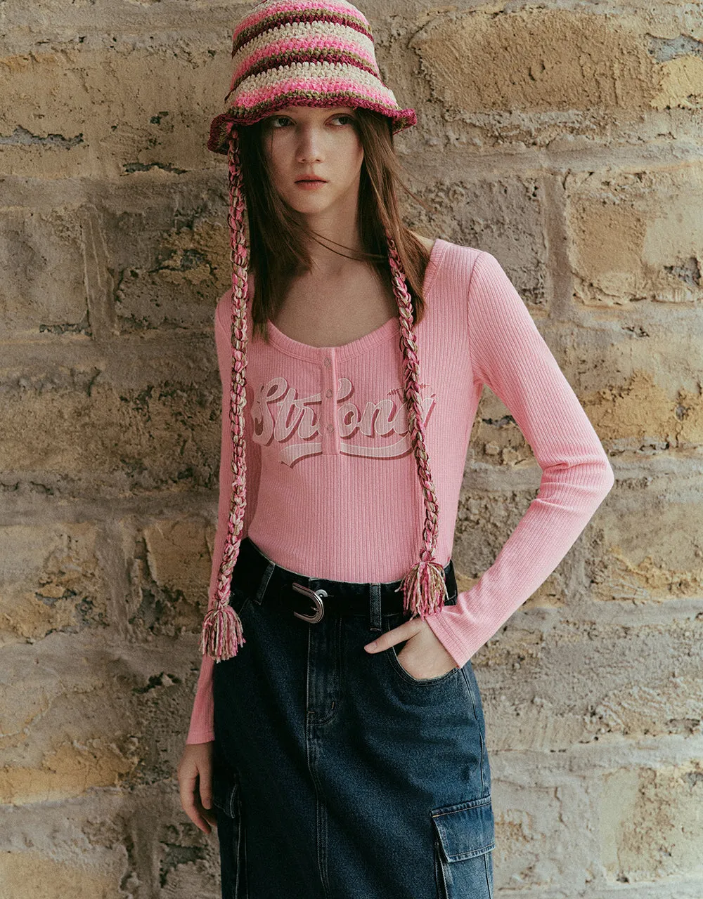 Letter Printed Crew Neck Skinny T-Shirt sold by Urban Revivo
