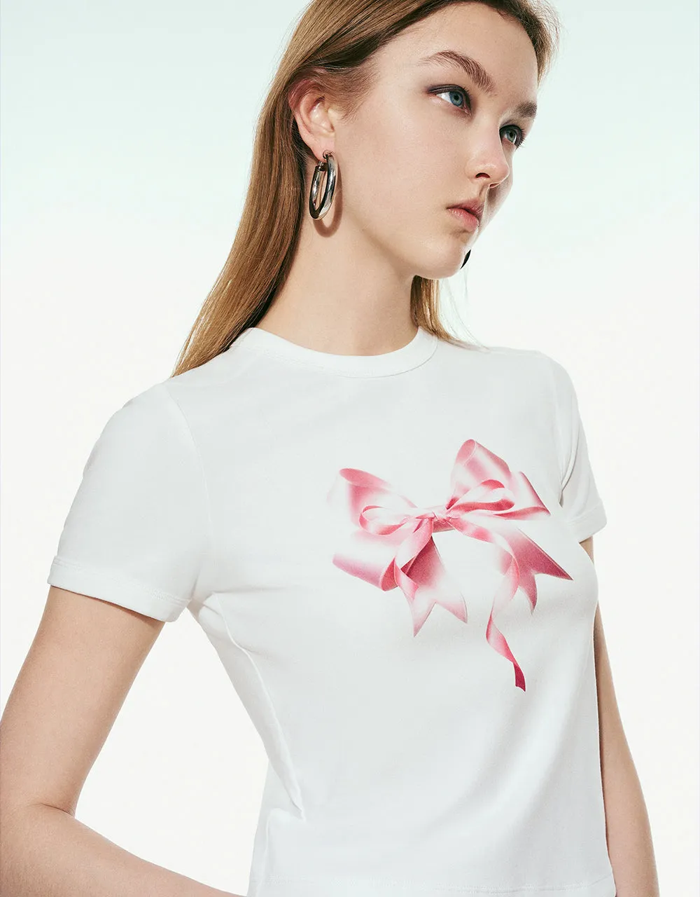 Bow Printed Crew Neck Skinny T-Shirt sold by Urban Revivo product image thumbnail 3
