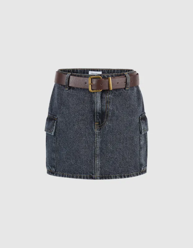 Mini Straight Denim Skirt With Belt sold by Urban Revivo