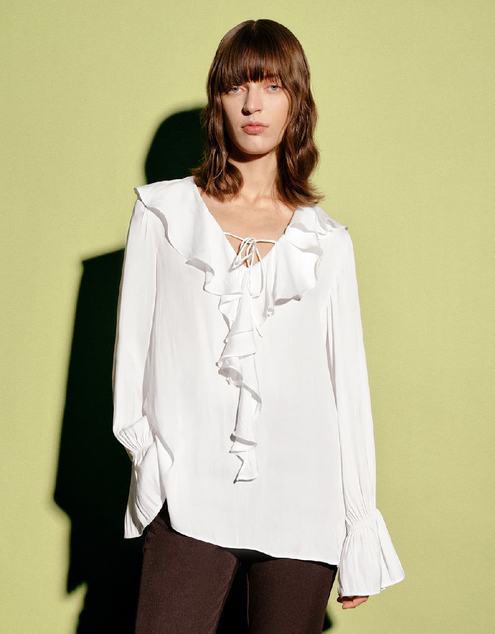 Ruffle V-Neck Overhead Shirt sold by Urban Revivo