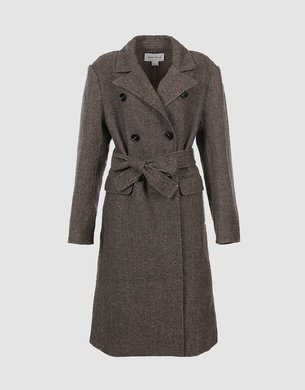 Peaked Lapel Woolen Coat With Belt sold by Urban Revivo product image thumbnail 2