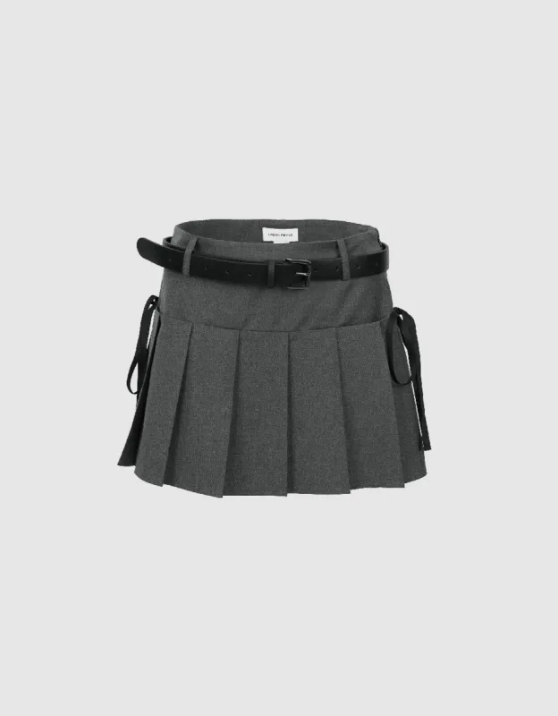 Pleated Mini A-Line Skirt With Belt sold by Urban Revivo
