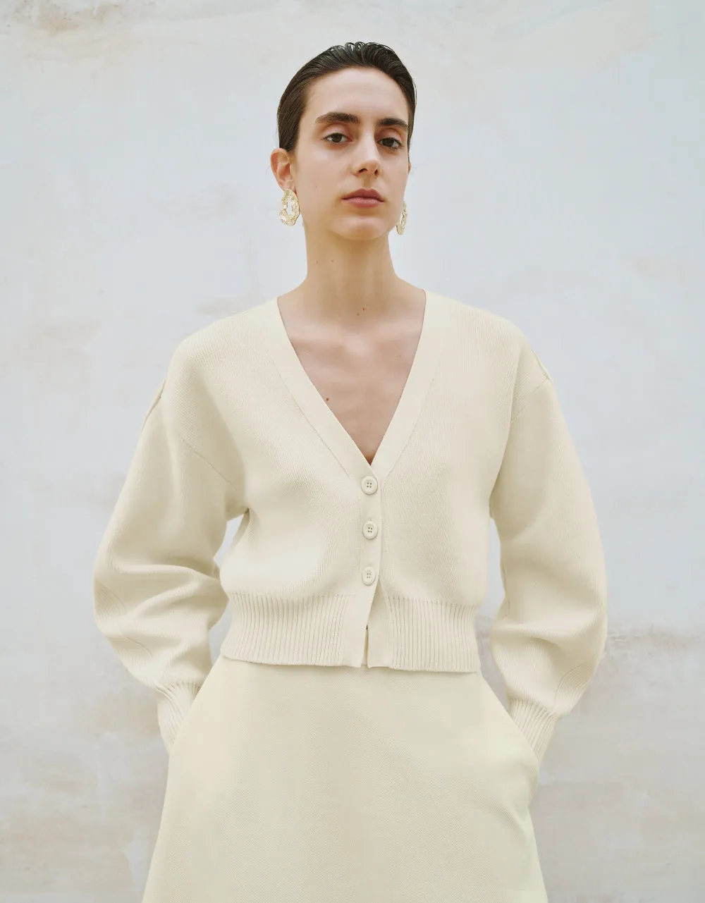 Drop Shoulder Sleeve V-Neck Knitted Cardigan sold by Urban Revivo