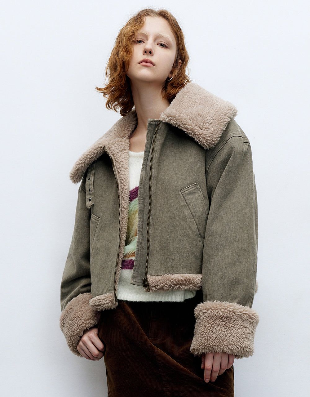 Zipper Front Furry Denim Jacket sold by Urban Revivo