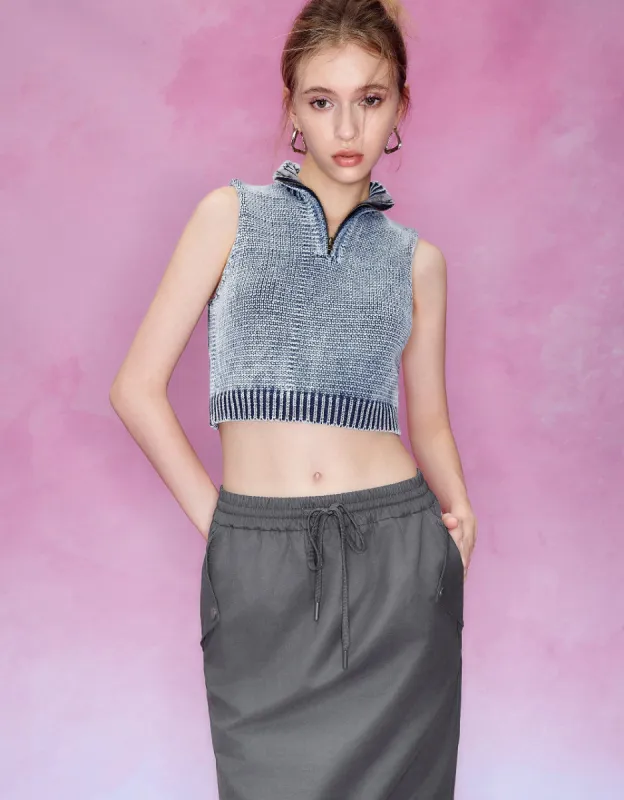 Zip Half Placket Knitted Vest sold by Urban Revivo