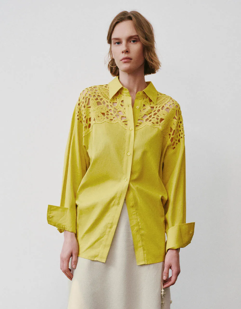 Two Toned Button Up Straight Shirt sold by Urban Revivo