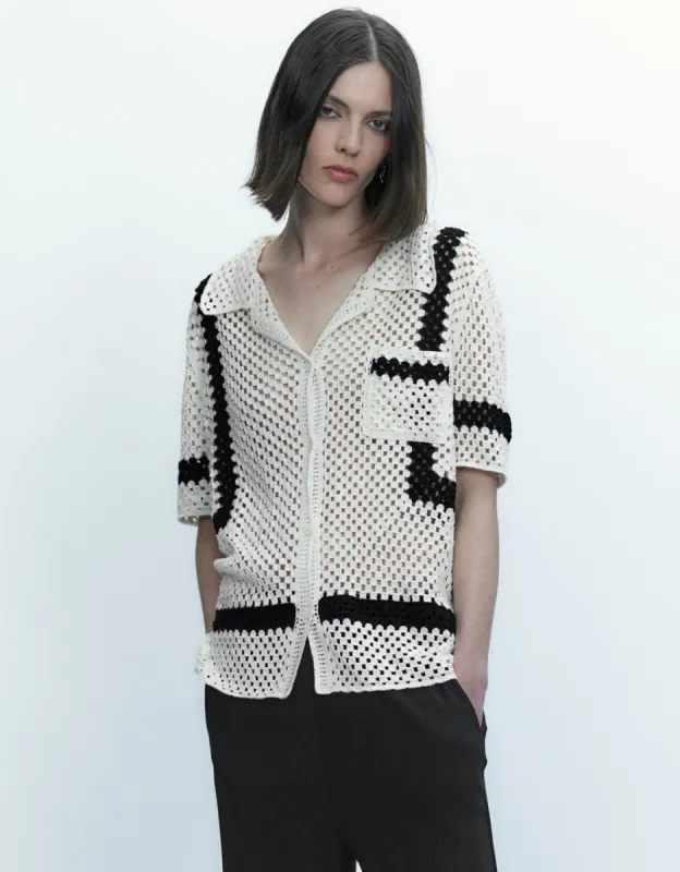 Pointelle Lapel Knitted Cardigan made by Urban Revivo