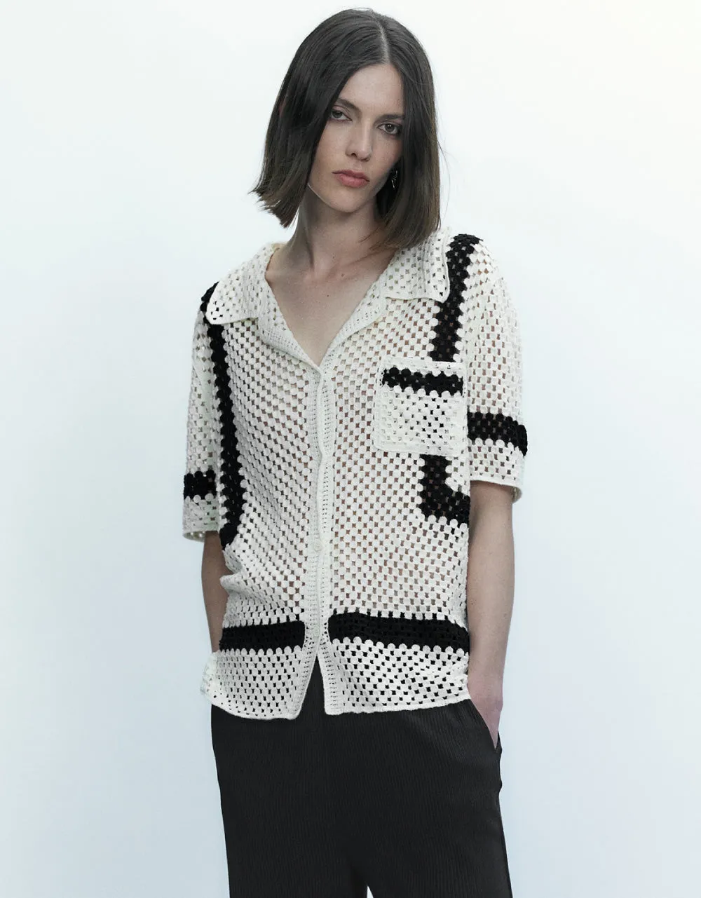 Pointelle Lapel Knitted Cardigan sold by Urban Revivo