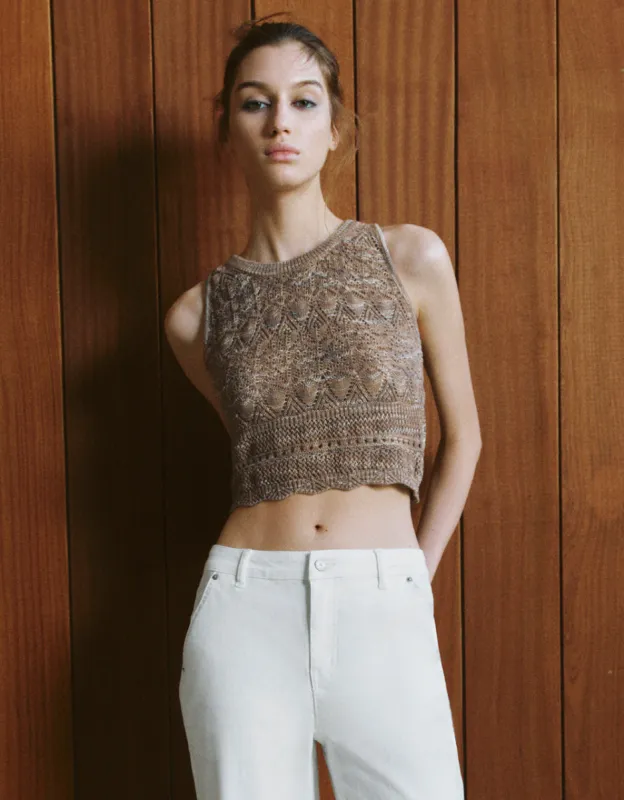 Crochet Crew Neck Knitted Tank Top sold by Urban Revivo